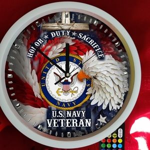 Navy Veterans American Navy wall clock with led lights